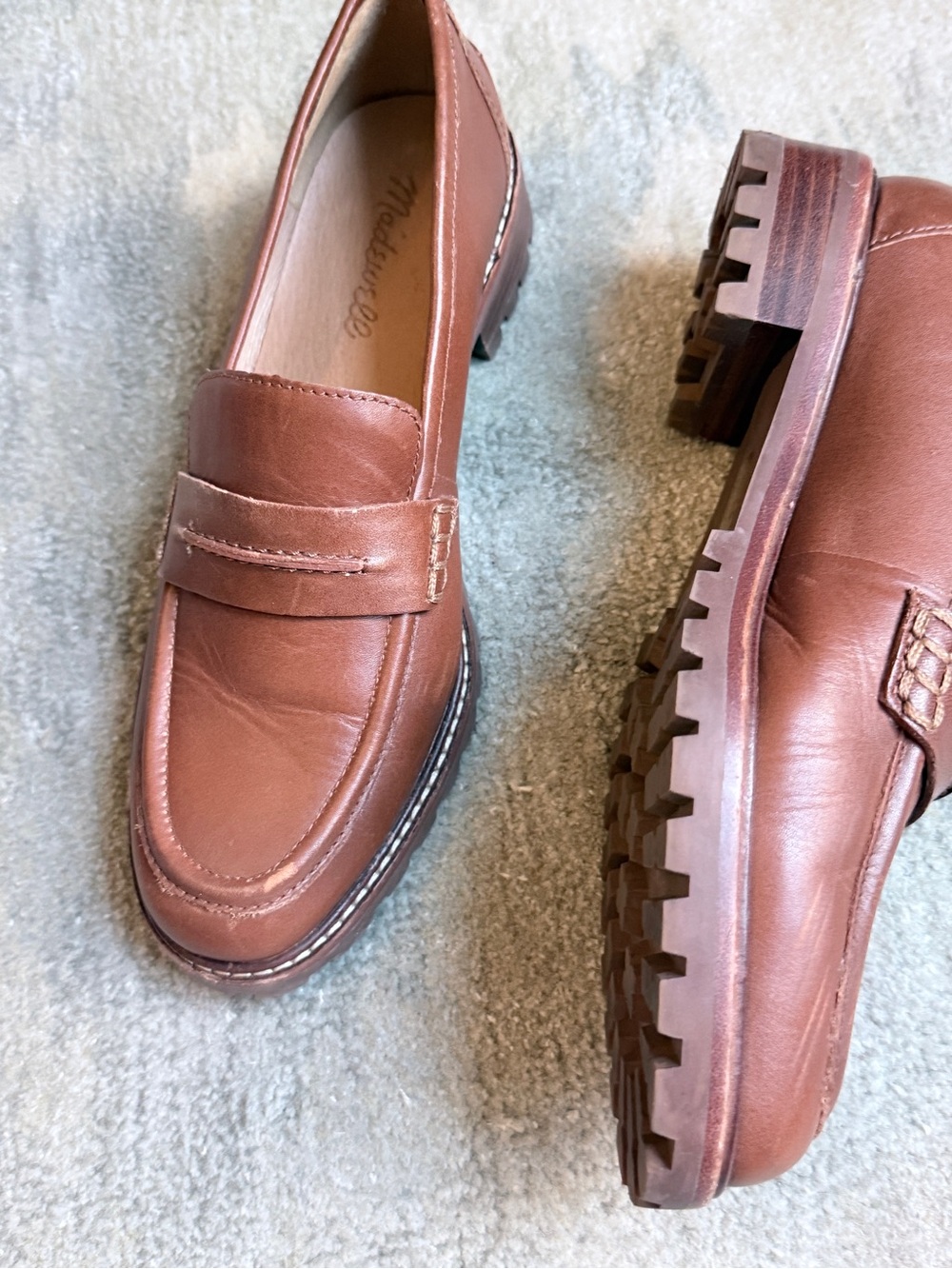 Madewell Tan Leather Lug-Soled Penny Loafers Size 7 - Picture 5 of 9